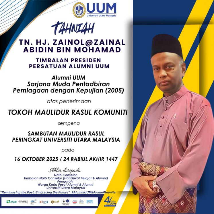 Tahniah Atas Penerimaan TOKOH MAULIDUR RASUL KOMUNITI SAMBUTAN MAULIDUR RASUL PERINGKAT UNIVERSITI UTARA MALAYSIA