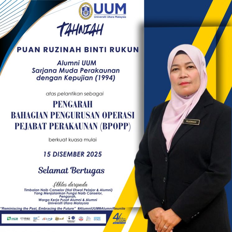 Tahniah atas Pelantikan sebagai PENGARAH BAHAGIAN PENGURUSAN OPERASI PEJABAT PERAKAUNAN (BPOPP)