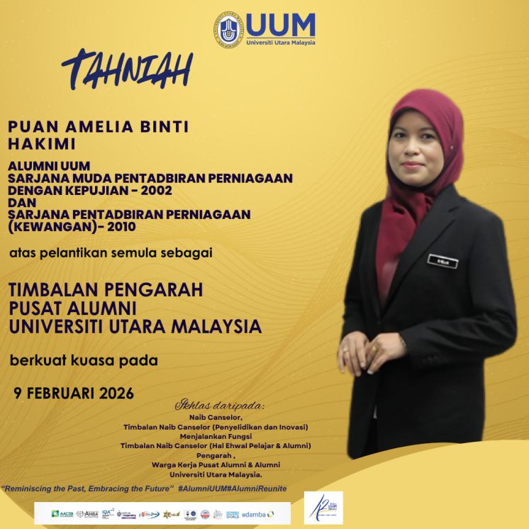 Tahniah atas pelantikan semula sebagai TIMBALAN PENGARAH  PUSAT ALUMNI UNIVERSITI UTARA MALAYSIA