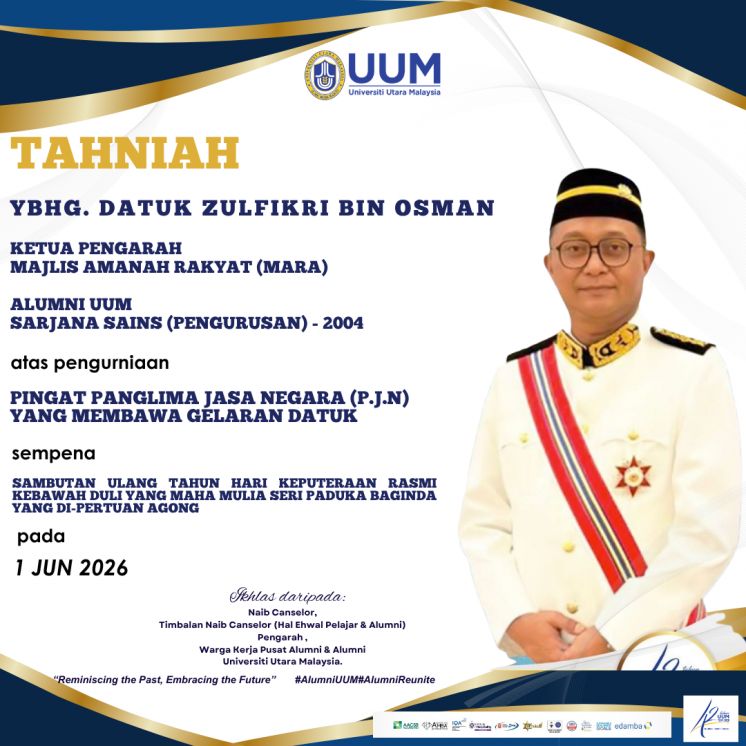 Tahniah atas pengurniaan Pingat Panglima Jasa Negara (P.J.N) yang membawa gelaran Datuk sempena SAMBUTAN ULANG TAHUN HARI KEPUTERAAN RASMI KEBAWAH DULI YANG MAHA MULIA SERI PADUKA BAGINDA YANG DI-PERTUAN AGONG